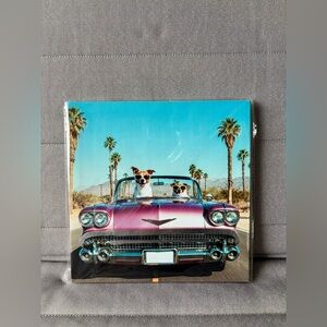 Vintage Car Dog Art Print Wall Decor Hanging 8”x8”